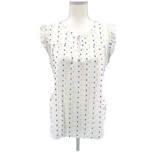 Loft Top Blouse White Blue Yellow Cotton Embroidered Size M